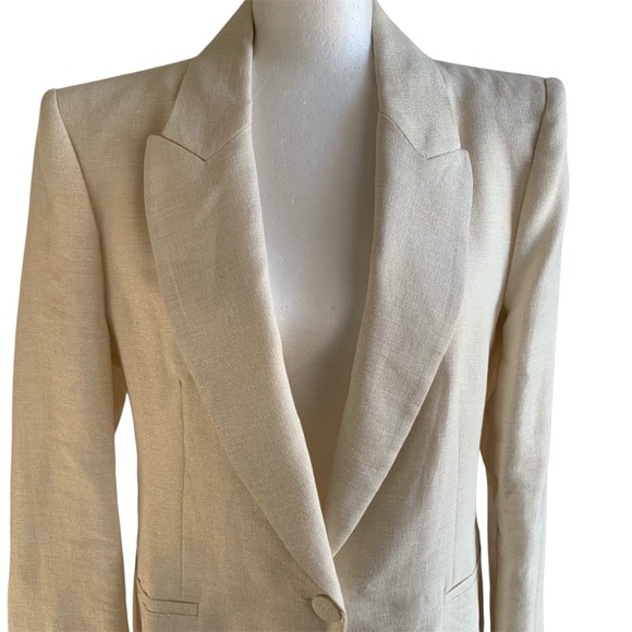 Zara Blazer Linen Long Jacket Event Wear Mini Dress Wedding Occasion Cream XL - Picture 5 of 15